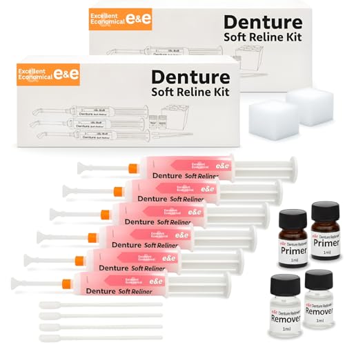 E&E Fast Set Pro Denture Soft Reline Kit for Upper & Lower Dentures, 2-Pack