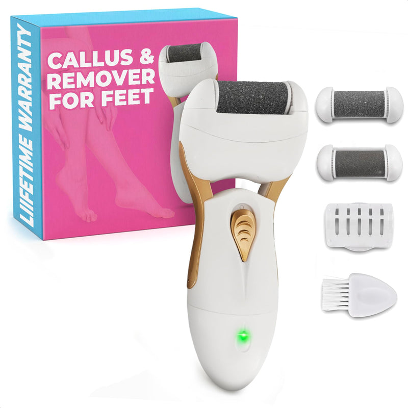 Electric Callus Remover for Feet – Electric Foot Filer with 3 Replacement Rollers & 360° Rotating Head – Hard Skin Remover for Feet with Ergonomic Handle for Easy Grip & Control in Home Pedicure Gold Callus Remover - BeesActive Australia