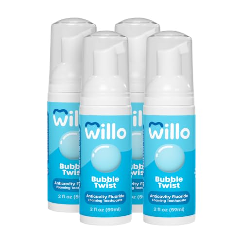 Willo Fluoride Foam Kids Toothpaste, 2 oz, Pack of 4, Bubble Twist