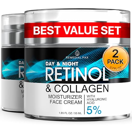 Face Moisturizer Retinol Cream, Anti Aging Neck Firming, [2Pack] Collagen Day & Night Face Cream with Hyaluronic Acid for Women & Men, 3.7 Fl Oz 1.85 Fl Oz (Pack of 2)
