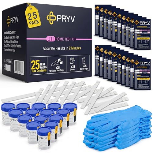 2 in 1 UTI Test Strips for Women & Men with Sterile Cups & Gloves 25 Count (Pack of 1)