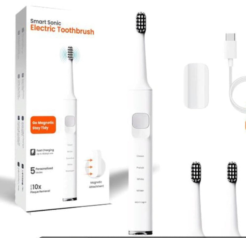 Smart Sonic Electric Toothbrush with Magnetic Attachment, 5 Modes, Fast Charging, White