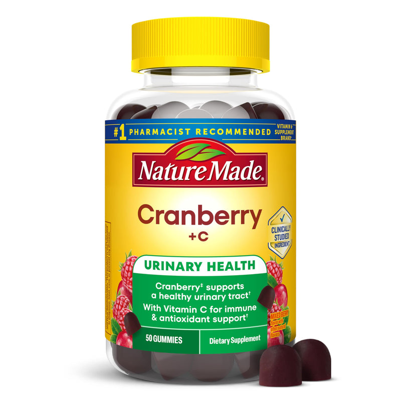 Nature Made Cranberry with Vitamin C Gummies for Adults, 50 Gummies | Cranberry Supplement for Urinary Tract Health for Women and Men, Antioxidant Support, Mixed Berry Flavor, 25 Day Supply