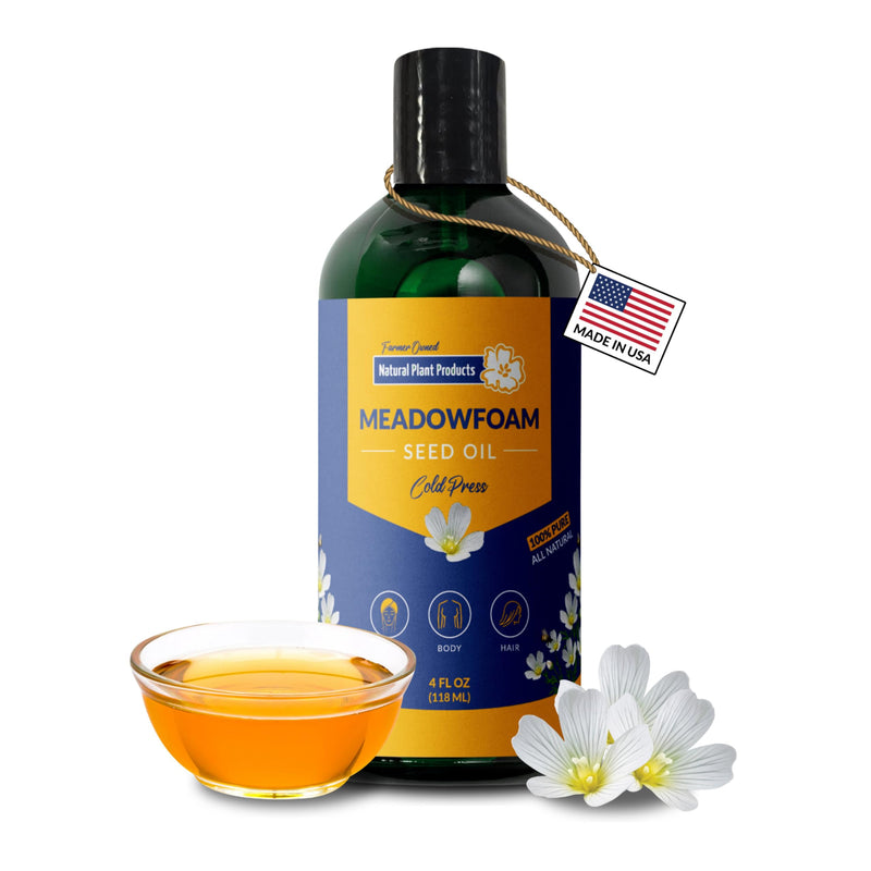 Meadowfoam Cold Pressed Oil - Natural Vitamin E, Phytosterols and Carotenoids. Deep Moisture Lock with Silky, Non-Greasy Finish for Face, Body & Hair. Direct from Sustainable Oregon Farms 4 Fl Oz (Pack of 1)