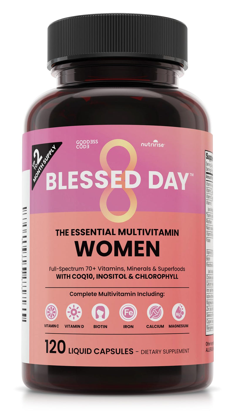 NutriRise Multivitamin for Women 120 Liquid Capsules | Vitamin D, C, B12, A, Biotin, Zinc, Iron, Magnesium, Calcium, Minerals, Vitamins & Superfoods, Daily Nutritional Support Pink