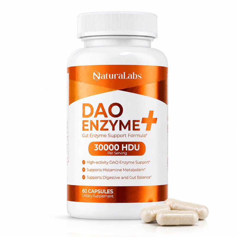 DAO Supplements Histamine Blocker – Enzyme + Triple-Strength 30,000 HDU | DAO Enzyme + Vitamin C, 60 Capsules, Histamine Intolerance & Gut Support, High Activity DAO