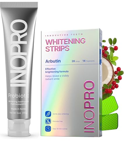 InoPro Teeth Whitening Strips 14 Treatments Kit + InoPro Whitening Hydroxyapatite Toothpaste with Probiotic for Sensitive Teeth 5oz