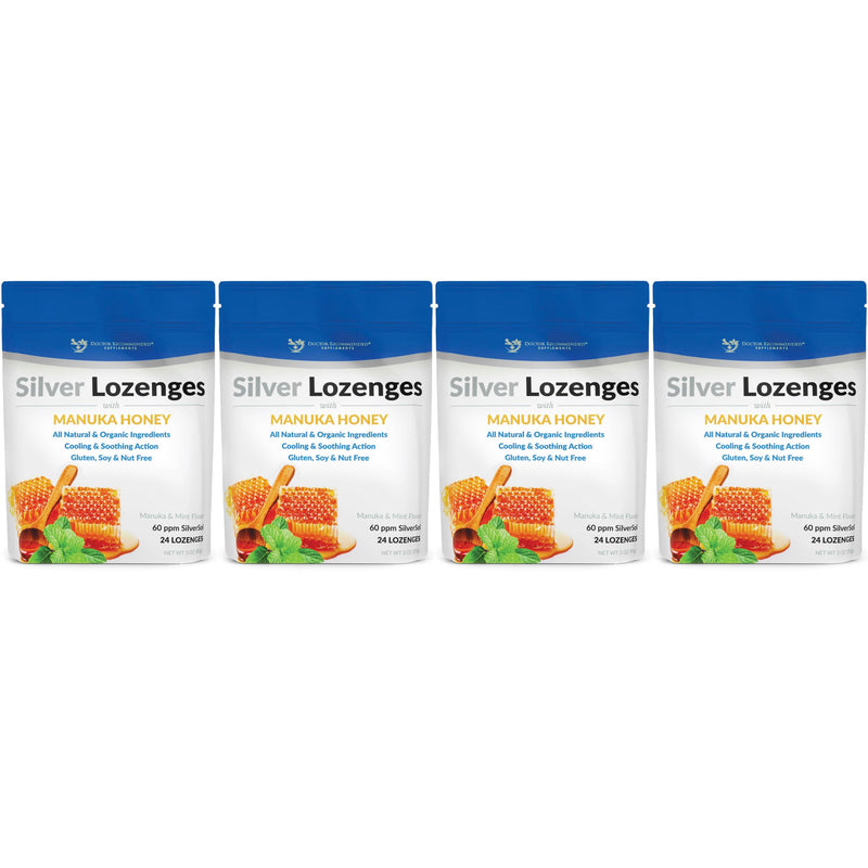 Silver Lozenges with Organic Manuka Honey and Vitamin C - All-Natural Nano Silver 45-50mcg of 60 PPM Colloidal Mineral Drops to Support Immune System, Soothe, Cool Cough & Throat, 96-Lozenges 24 Count (Pack of 4)