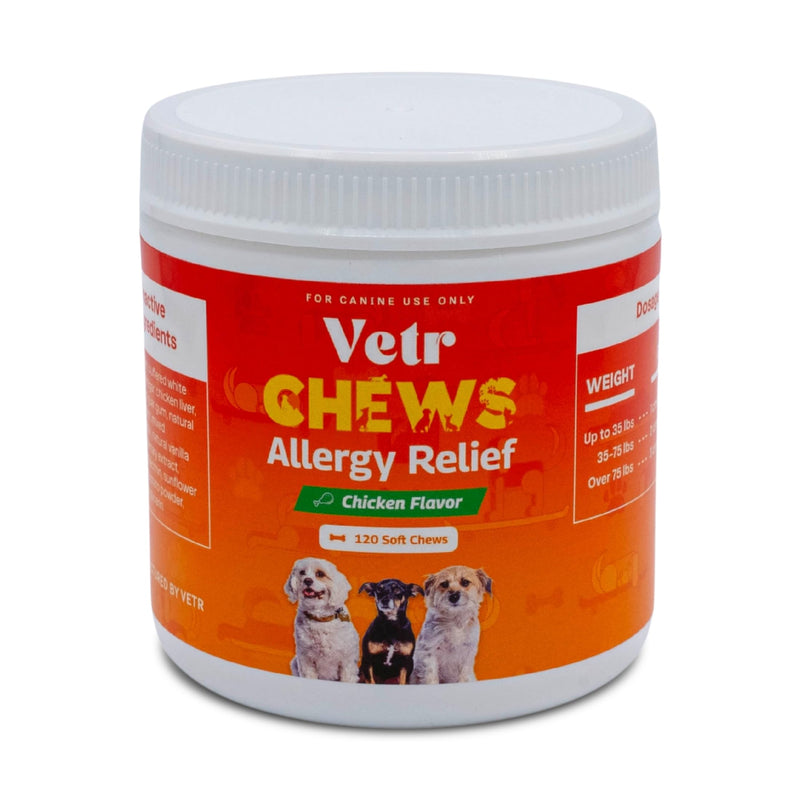 Vetr Allergy Relief Chews for Dogs - Dog Itching Skin Relief, Dog Allergy Treats with Probiotics and Omega-3 - Chicken Flavored 120 Count - Vet-Formulated in USA