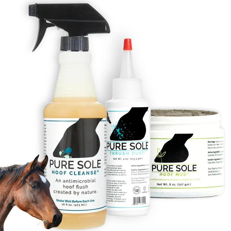 Pure Sole Severe Thrush Treatment for Horses | Targets Black Smelly Thrush & Deep Sulcus | Hoof Mud, Hoof Cleanse and Thrush Dust Bundle