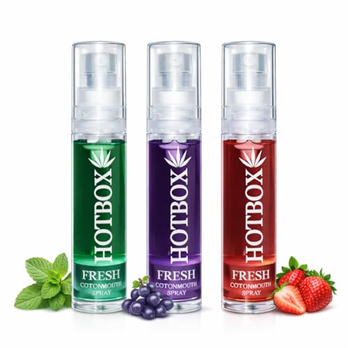 HOTBOX Fresh Cottonmouth Spray, Mint Grape Strawberry Flavors, Mouth Freshener (3 Pack-Variety) 3 Pack-Variety