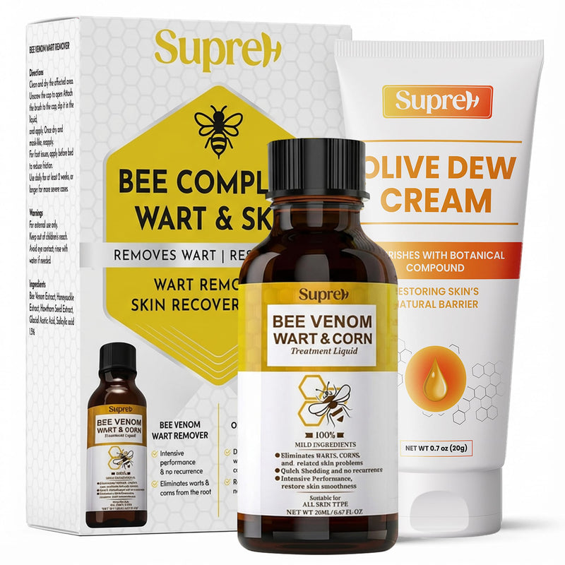 SupreH Bee Venom Wart Remover Kit: Maximum Strength Bee Venom Wart Solution with Botanical Skin Restore Cream - for Plantar and Common Wart 30 21 ML - BeesActive Australia