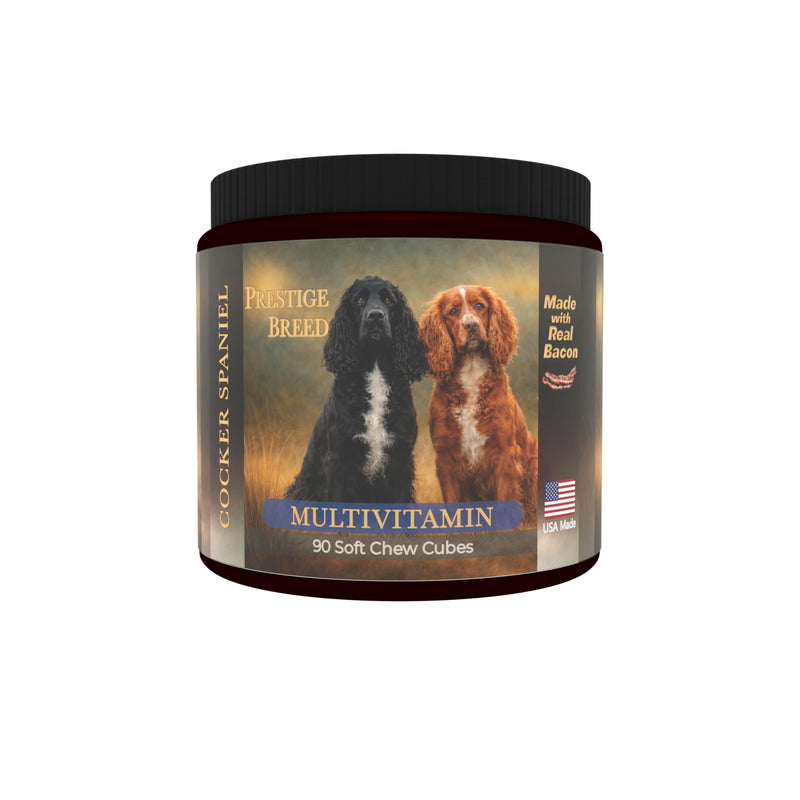 Cocker Spaniel Multivitamins, 90 Count, Made in the USA with Real Bacon.