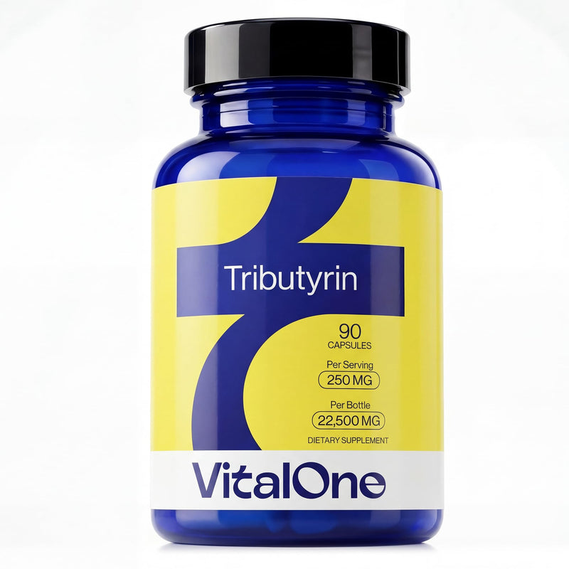 VitalOne Tributyrin 250 mg Supplement | Single Ingredient Butyrate Prodrug | Gut & Digestive Support | Clean Label | 1 Capsule Daily | 90 Capsules