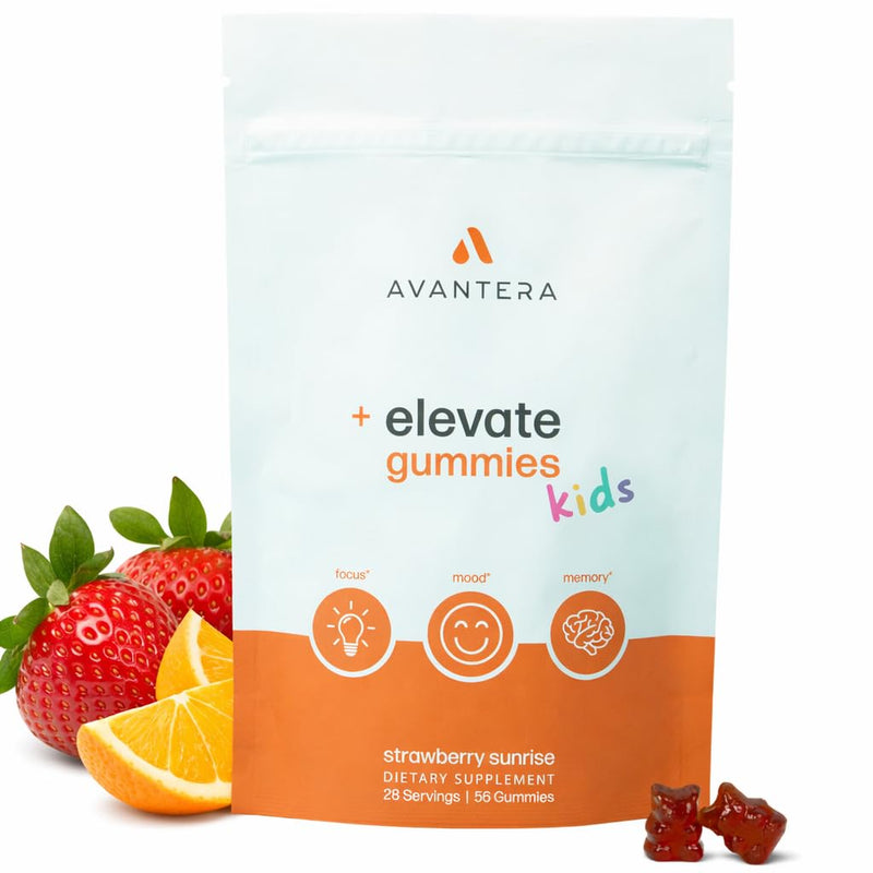 Avantera Elevate Kids Gummies - Best Focus Gummies for Memory & Brain Support - No Caffeine - Low Sugar - 56 Gummies for Ages 6+