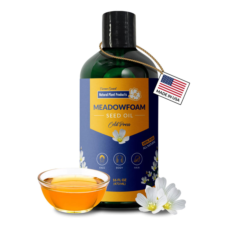 Meadowfoam Cold Pressed Oil - Natural Vitamin E, Phytosterols and Carotenoids. Deep Moisture Lock with Silky, Non-Greasy Finish for Face, Body & Hair. Direct from Sustainable Oregon Farms (16 fl oz) 16 Fl Oz (Pack of 1)