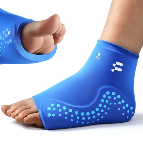 Extended Ankle Ice Pack Wrap for Plantar Fasciitis Relief XL + Ankle Brace for Men Women Blue L