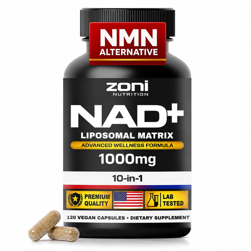 NAD Supplement Liposomal 1000mg with Trans-Resveratrol, Complete 10-in-1 NMN Alternative, Liposomal NAD Supplement for Cellular Energy, Healthy Aging, TMG, Apigenin, PQQ & B Vitamins Men, Women