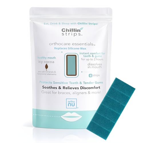 Chillin Strips, Therapeautic, Moldable and Dissolvable Strips, Replaces Orthodontic Wax for Braces, Dentures, Dental Appliances, 2+ Hours of Oral Pain Relief, Icy Cocoa, 6 Strips