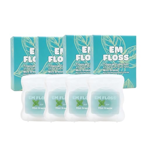 Waxed Expanding Dental Floss, Family Value Pack (Mint Breeze, 4 Pack), Coconut Oil Infused, Smooth Glide for Sensitive Gums, Strong & Shred Resistant, for Adults & Kids Mint Breeze 98 Foot (Pack of 4)