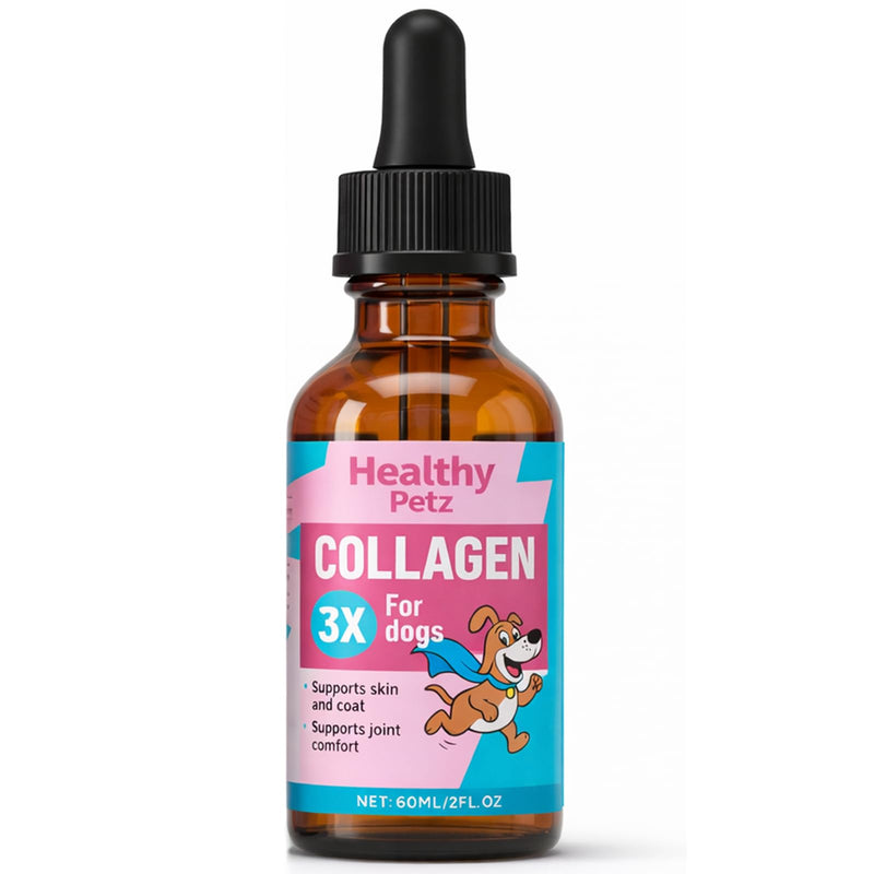 Healthy Petz Premium Liquid Collagen Drops for Dogs - Three Collagen, Hyaluronic Acid & Vitamins - Joint Support, Skin & Shiny Coat - Everyday Vitality Supplement, High Absorption, 2 Fl Oz