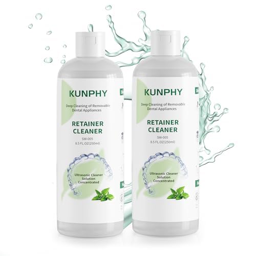 kunphy Ultrasonic Retainer Cleaner Solution Concentrate - 2 Pack Value Bundle, Professional Cleaning for Retainers, Dentures, Invisible Aligners, Mouth Guards, Removes Odors & Stains, 16 oz (Mint) 17oz