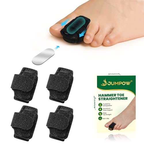 JUMPOW Hammer Toe Straightener for Men & Women - 4 Pcs Hammer Toe Corrector, Adjustable Toe Splint Relief for Hammer, Curled, Bent, Broken Support, Toe Wrap for Resting, Walking, Standing Black-4PCS