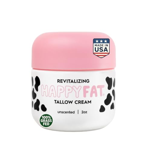 HappyFat Whipped Beef Tallow Moisturizer - USA Made - With Raw Manuka Honey, Organic Jojoba Oil, Marigold Flower, Vitamin E - 100% Grass Fed & Finished - For Sensitive Skin - Unscented 2oz