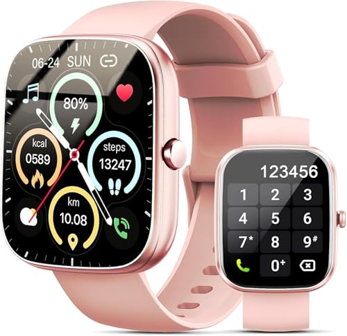 Fempoin Smart Watch, 1.96" HD SmartWatch, Touch Screen Answer/Make Call, IP68 Waterproof 100+ Sport Fitness Tracker, Activity Tracker with Sleep Monitor/SpO2/Heart Rate/Pedometer for Android iOS Gold Pink