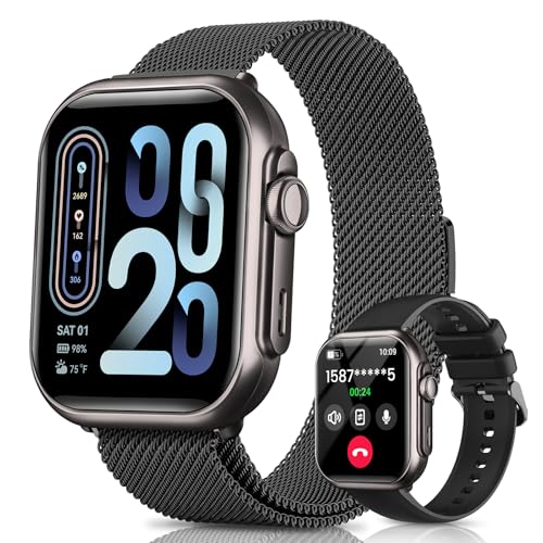 Smart Watch for Women for iPhone Android: 1.85"Smartwatch with Make/Answer Call Sleep Heart Rate SpO2 Blood Pressure Monitor IP68 Waterproof 120+Sport Mode Fitness Tracker 1000mAh Battery 2Bands Black