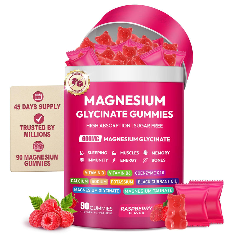 Magnesium Glycinate Gummies 600mg, High Absorption Magnesium Complex, Sugar Free Chewables Gummies with VitaminD & B6, CQ10 for Adults & Kids, Relaxation, Muscle & Zzz Support 90 Count (Pack of 1)
