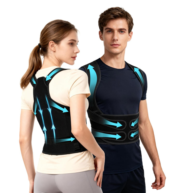 Posture Corrector for Women & Men, Back Brace Straightener with Adjustable Support, Relief for Neck/Shoulder/Back Pain, Scoliosis & Hunchback Correction, Breathable Mesh Design Medium Black - BeesActive Australia