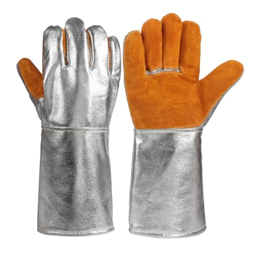 Aluminized Leather Heat Resistant Gloves – Heavy Duty Pottery Kiln Gloves for Ceramic Firing, High Temperature Handling, and Studio Safety