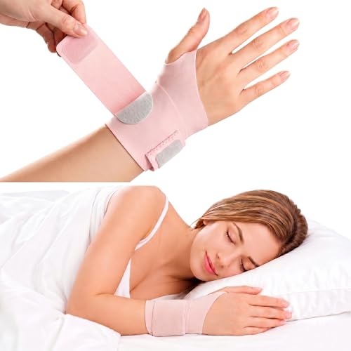 Women's Pink Wrist Brace for Sleeping & Carpal Tunnel Relief - Soft Splint-Free Compression Hand Wrap for Night Support
