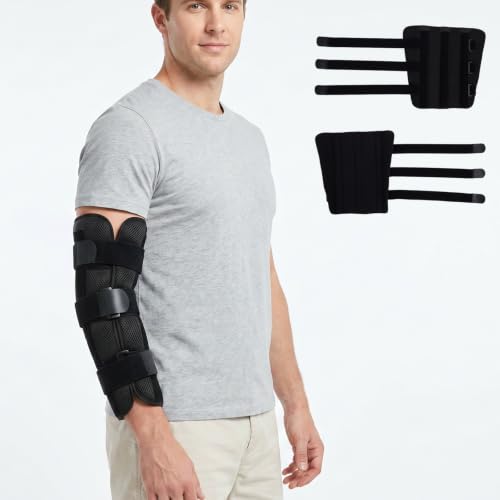 Elbow Brace Splint for Cubital Tunnel Syndrome, Adjustable Elbow Support for Fracture Recovery, Tennis Arm Stabilizer, Night Sleep Relief for Arthritis & Tendonitis Pain (Black)