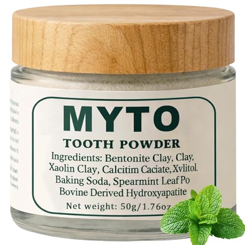 Myto Tooth Powder, Remineralizing Tooth Powder, with Mint, Hydroxyapatite, Gently Cleans, Supports Strong Teeth & Fresh Breath, Vegan, Non-GMO, 50g (1)
