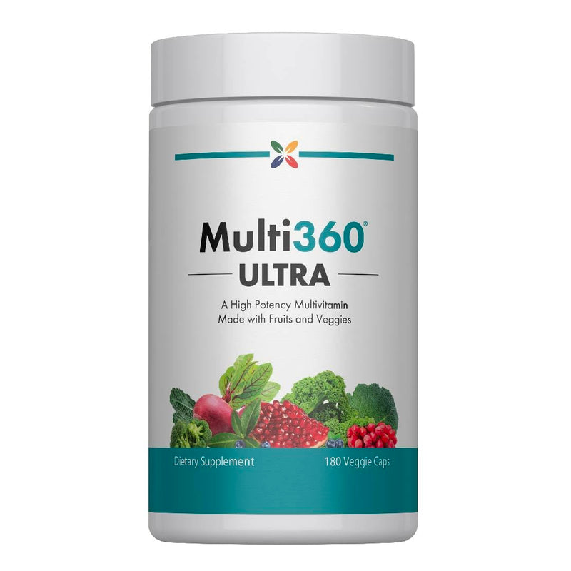 Stop Aging Now - Multi360 - Multivitamin Supplement with Fruits and Veggies - Folate, Zinc, Vitamin C, & B-12 - for Adults Women & Men - 180 Veggie Capules