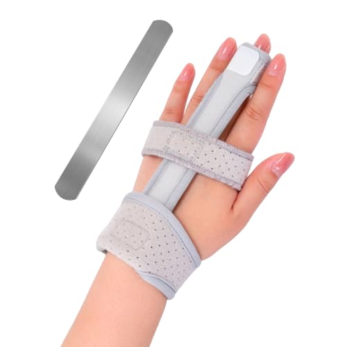 Single Trigger Finger Splint For Child, Aluminum Finger Brace Joint Stabilizer, Adjustable Composite Fabric Hand Brace and Wrist Brace Support for Middle, Index, Pinky or Ring Finger Support (Gray-M) Medium