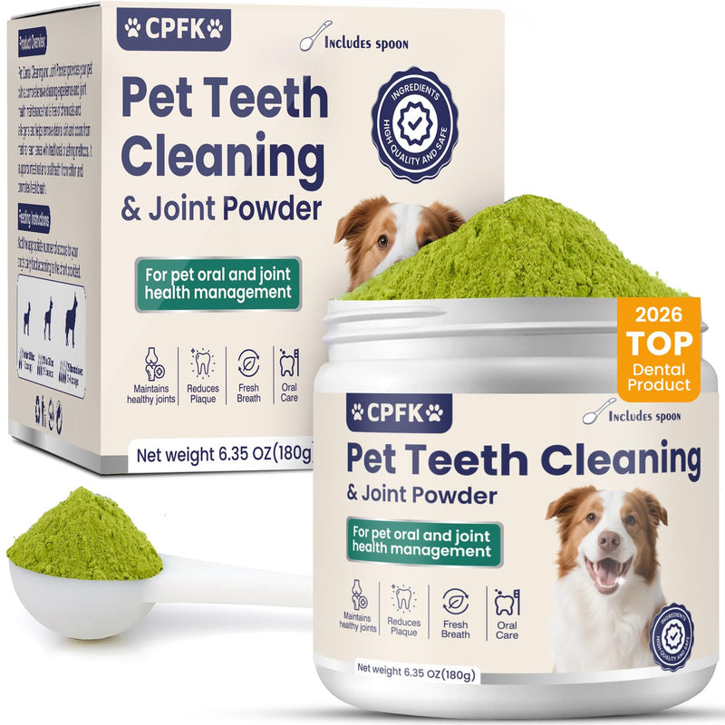 Dental Cleaning Joint Powder for Dogs - 6.35OZ Dog Dental Cleaning Powder with Probiotics to Lighten Bad Breath and Control Plaque Tartar Supports Dog Dental Care and Joint Health 6.35 Ounce