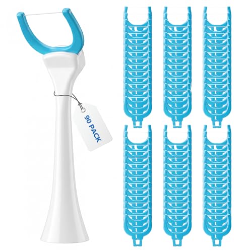 Electric Flosser Refill Heads for Philips Toothbrush, 1 Holder & 90 Floss Picks, Gentle Gliding Dental Floss, Deep Plaque Removal for Philips Sonicare 4000/6000/7000/9000 Series & More-90 PCS 1 Count (Pack of 90) White