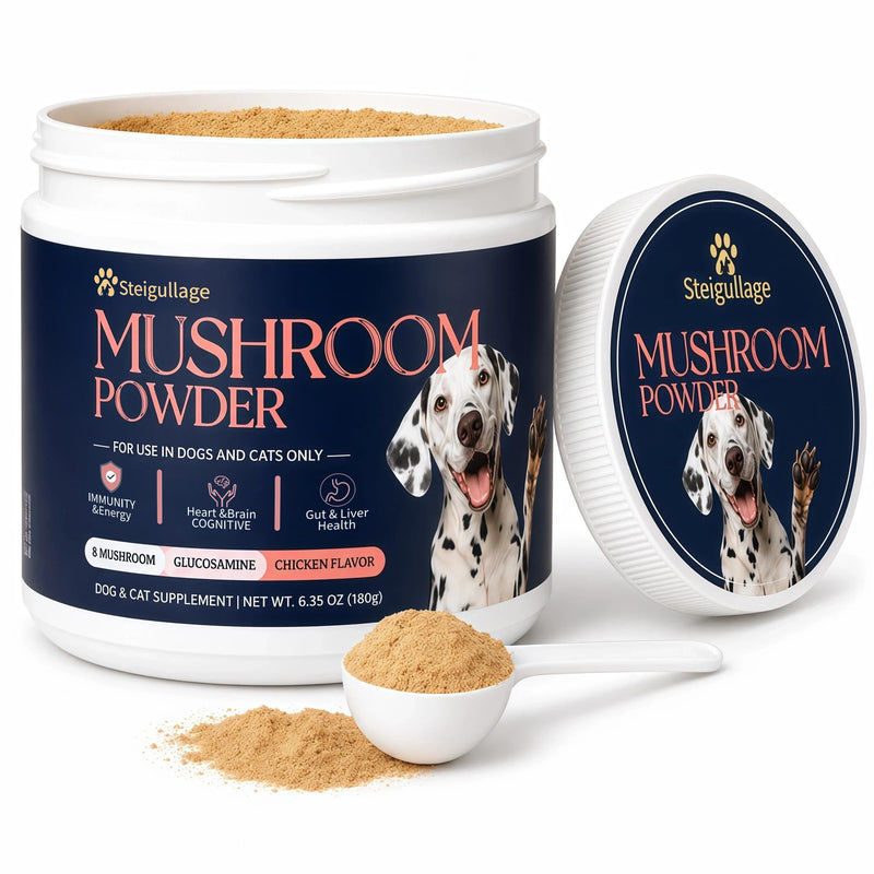 Turkey Tail Mushroom for Dogs,6.35 OZ(180g), 8 Mushrooms Supplement with Naturally Occurring Beta Glucans, Reishi with Immune Support, Gut Health, Brain & Cognitive Support, Easy Mix Chicken Flavor