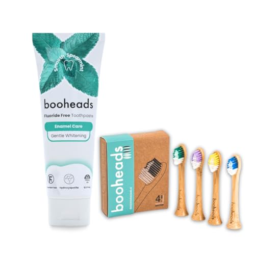 Booheads Fluoride Free Hydroxyapatite Toothpaste and Deep Clean Compatible Sonicare Heads Bundle
