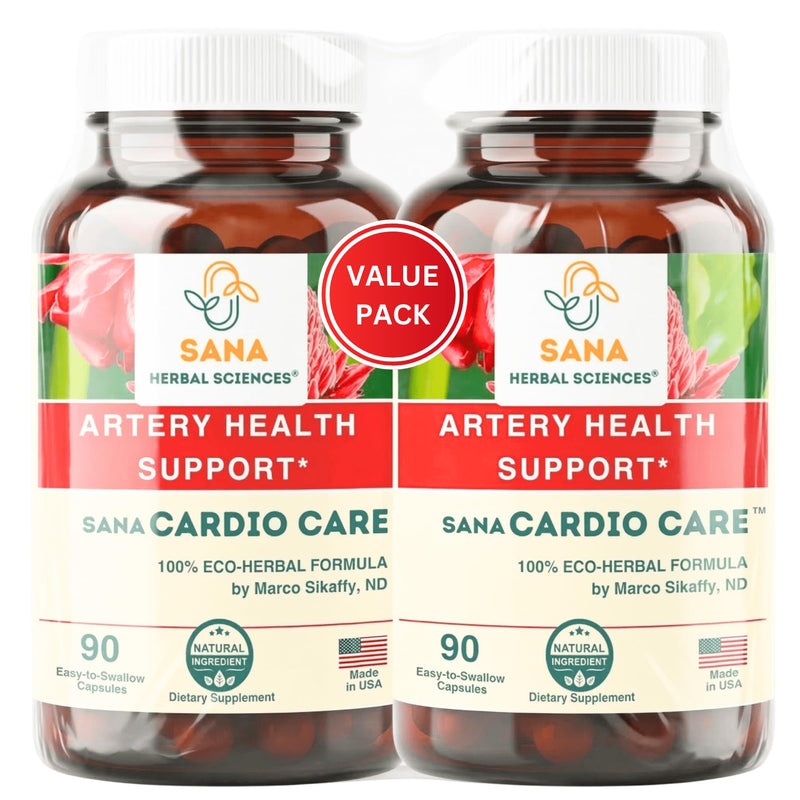 2-Pack | Artery Plaque Maintenance Supplement – Plant-Based Formula for Healthy Cholesterol Levels and Blood Circulation | with Hawthorn, Arjuna & Ginger | 90 Capsules | Sana Cardio Care 90 Count (Pack of 2)