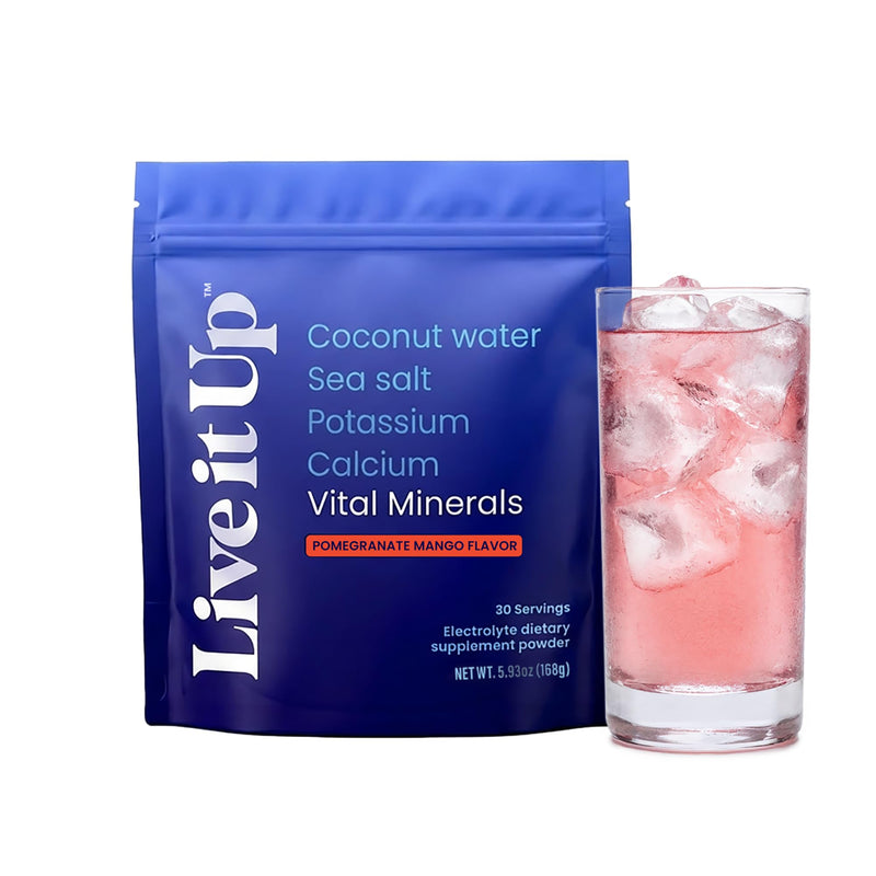 LIVE IT UP Vital Minerals: Electrolyte Powder for Hydration | Pom Mango | with Coconut Water Powder, Sodium, Potassium, and Vitamin C | Vegan, No Gluten, No Added Sugar, & Caffeine Free Pomegranate Mango