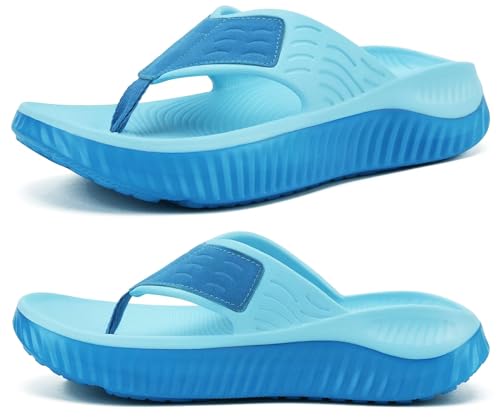 KuaiLu Recovery Flip Flops for Women Sport Thong Sandals 8 Double Blue（go One Size Up）