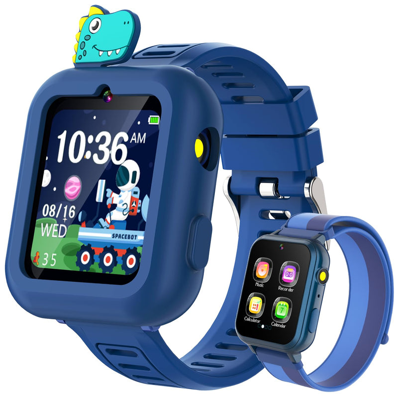 Smart Watch for Kids Boys Gift Age 3-12 with 39 Games Camera Video Alarm Clock Music Pedometer Flashlight 12/24 hr HD Touch Screen Kids Watch Birthday Toys for Boys Ages 4 5 6 7 8 9 10(Blue) Blue