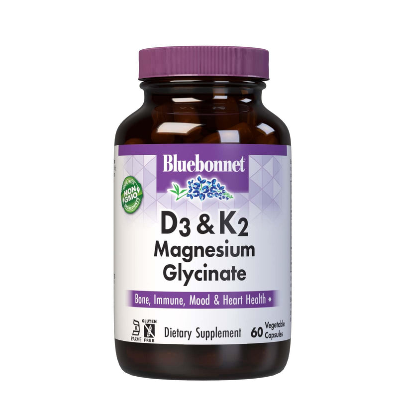 BlueBonnet Nutrition Vitamin D3 & K2 Magnesium Glycinate, 60 Count | For Bone & Heart Health; Non-GMO, Kosher, Gluten-Free
