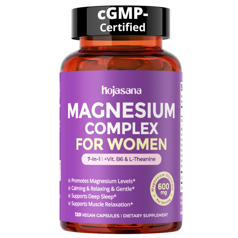 7-in-1 Magnesium Complex for Women for Sleep, 120 Vegan Capsules | With Magnesium Glycinate & L-Theanine & Vitamin B6 to Support Stress Relief & Cortisol Balance Support, Non-GMO, Gluten Free 120 Count (Pack of 1)