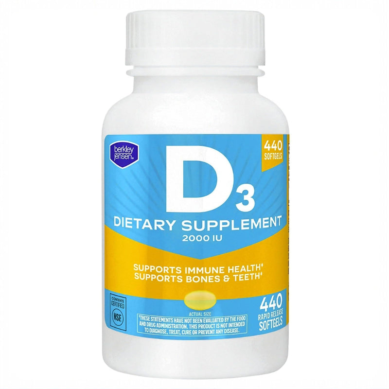 berkley jensen Vitamin D3 2000IU (50 mcg), Dietary Supplement for Teeth, Muscle, Immune Function, and Bone Health, for Men and Women, Made in USA, NSF Certified -440 Softgels, 440 Day Supply 440 Count (Pack of 1)