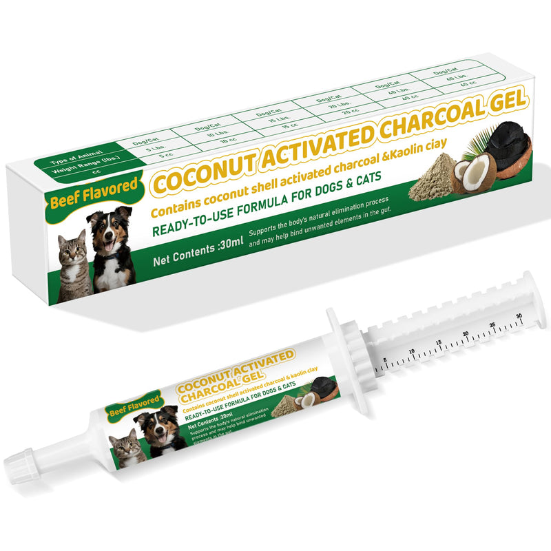 Activated Charcoal for Dogs & Cats – 30ml First Aid Kit Emergency Rescue, Oral Anti Diarrhea Digestive Paste Ready Absorb Toxins, Beef Flavor